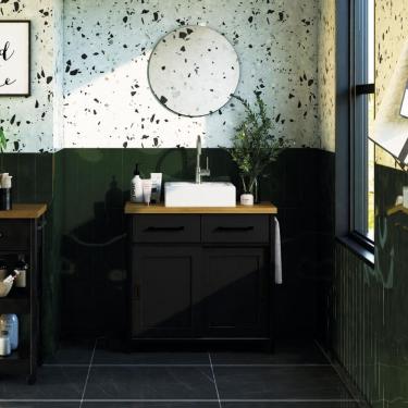 Imagem de Gabinete Armário Banheiro Ditália Com Cuba + Espelho Bn-03 Preto