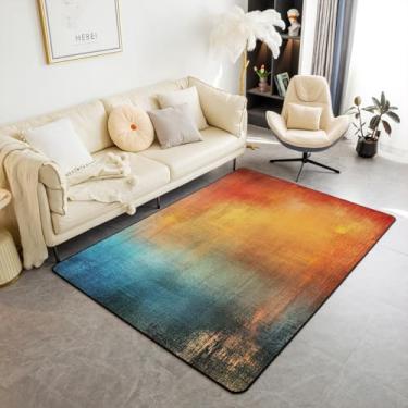 Imagem de Erosebridal Tapetes de sala de estar ombré, 1,28 m x 9,5 cm, pintura a óleo, tapete decorativo, para crianças, homens, mulheres, grunge, abstrato, colorido, bege, vermelho, lavável, tapete interno