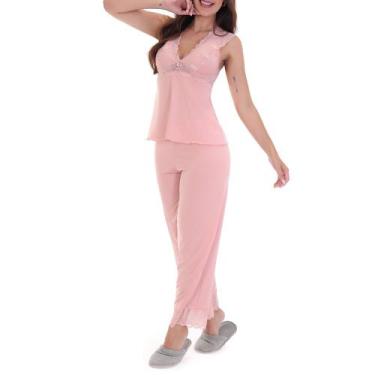 Imagem de Pijama Feminino Longo Manga Renda - donna, P, Romance