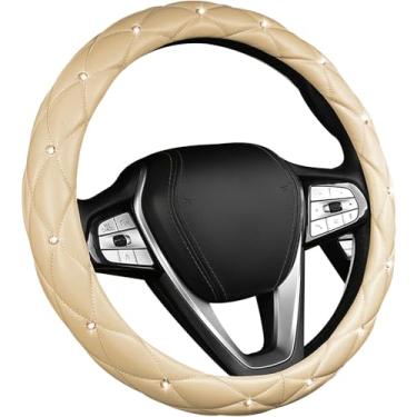 Imagem de Capa de volante de carro brilhante, capa de roda automotiva de couro macio antiderrapante de 38 cm, strass de cristal para mulheres e meninas, acessórios de decoração universal para carro (amarelo)