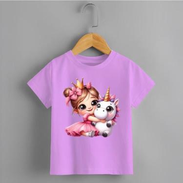 Imagem de Camiseta Infantil Menina Princesa e Unicórnio Blusa 100% Algodão Menin