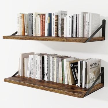 Imagem de Prateleiras de parede profundas 76 cm L x 30 cm P Prateleiras flutuantes de madeira projetada para parede, suporte de metal resistente, decoração de casa, armazenamento para sala de estar, quarto