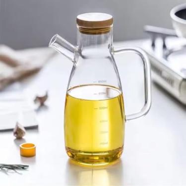 Imagem de Galheteiro de Vidro 650ml com Tampa de Bambu e Bico Dosador para Azeite e Vinagre