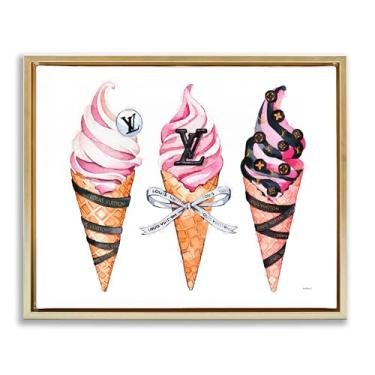 Imagem de Stupell Industries Cones de sorvete glamourosos, moldura dourada, tela flutuante, arte de parede, design de Amanda Greenwood, 43 x 53 cm
