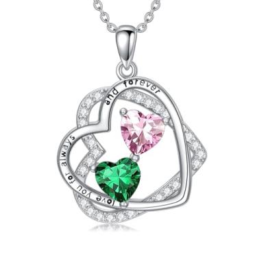 Imagem de Zoeniya Colar com coração rosa, presente para mulheres, banhado a ouro branco 18 k, pedra do mês de nascimento de 12 meses, presente para esposa, namorada, mãe, ela, 25mm, base, Zircônia cúbica