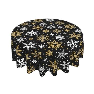 Imagem de Aytipun Toalha de mesa redonda preta de inverno de 152 cm, ouro branco, floco de neve, tema de Natal, toalha de mesa decorativa, sazonal, rústica, casa de fazenda para decoração de festa interna