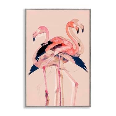 Imagem de Stupell Industries Design de arte giclée emoldurado cinza com flamingos rosa sobrepostos por 1x, 18 x 12