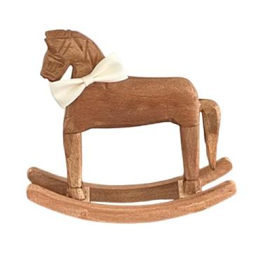 Imagem de Ioensy Estátua de cavalo de balanço com design vintage, suporte de TV, sala de estar, decoração, lembrança, estatueta de cavalo de madeira, Marrom