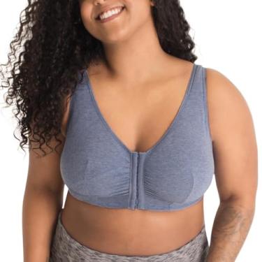 Imagem de LEADING LADY Sutiã feminino Meryl Cotton com fecho frontal confortável e confortável de algodão para dormir e lazer, Azul jeans mesclado, 40F/H