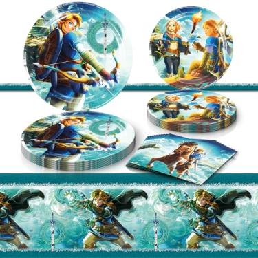 Imagem de Legend Game Birthday Party Supplies, 20 Plates, 20 Napkins and 1 Tablecover for Zeldatheme Birthday Party Supplies, Legend Game Theme Party Decorations