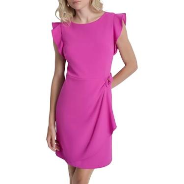 Imagem de DKNY Vestido feminino com botões e manga curta franzido, Framboesa, 48