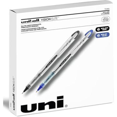 Imagem de Uni-Ball Canetas esferográficas Vision Elite – Pacote com 12 (6 canetas esferográficas pretas e 6 azuis) – Ponta grossa de 0,8 mm – A tinta Uni Super protege contra água, fraude, desbotamento – Ideal para uso pessoal, escola, escritório, casa
