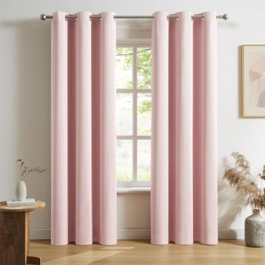 Imagem de DUALIFE Cortinas rosa sólidas 203 cm de comprimento rosa bebê blecaute painéis/cortinas para decoração de quarto de meninas, isolamento térmico para quarto de bebê, 106 x 213 cm, conjunto de 2 painéis