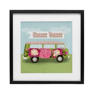 Imagem de Stupell Industries Flower Power Peony Bus Impressão emoldurada preta sob vidro design por Jilly Jack Designs, 40,6 x 40,6 cm
