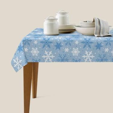 Imagem de Aytipun Toalha de mesa azul claro retangular de inverno, 152 x 213 cm, azul e branco, floco de neve, tema natalino, toalha de mesa decorativa, sazonal, rústica, casa de fazenda para decoração de festa