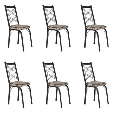 Imagem de Kit 6 Cadeiras de Cozinha Delaware Estampado Cedro Pés de Ferro Preto 