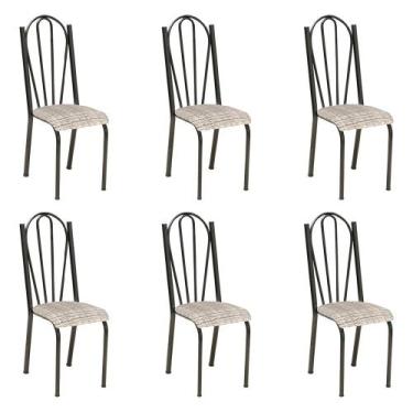 Imagem de Kit 6 Cadeiras de Cozinha Alasca Estampado Rattan Pés de Ferro Cromo P