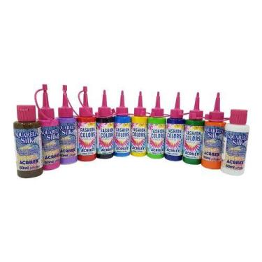 Imagem de Tinta Tie Dye Aquarela Silk Acrilex Kit Com 12 Frascos 60 mL