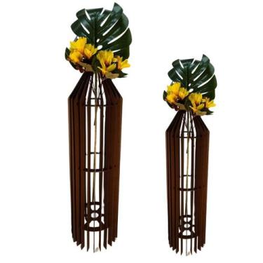 Imagem de Vaso de Chão Decorativo Grande MDF PENEDO - LENOBRE, Preto, Kit com 2 