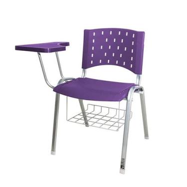 Imagem de Cadeira Universitária Plástica Lilás Com Porta Livros Base Prata 5 Uni