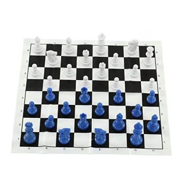 Imagem de BAYG Conjunto de Xadrez de Plástico Pequeno, 32 Peças, 2 Cores (Azul e Branco), Volume Pequeno, Ideal para Festa, Viagem e Entretenimento, Exercita a Mente de Adultos, Idosos e Crianças