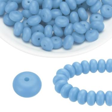 Imagem de HARFINGTON 110 contas de silicone 14 mm contas focais de borracha de lentilha a granel para canetas, chaveiro, pulseira, colar, faça você mesmo, artesanato, azul frio