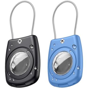 Imagem de Suporte impermeável para AirTag, porta-chaves AirTag, capa segura antirroubo com cabo de arame, capa protetora antiperda ultra durável com chaveiro para bagagem, chave, cachorro, mochila - preto +