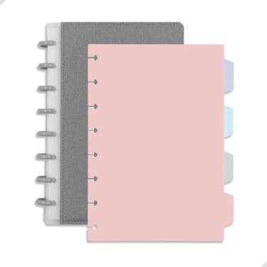 Imagem de Caderno com 80 Folhas, 8 Discos e com 4 Divisórias Removíveis para reposição de folhas, Para Escola Faculdade ou Trabalho Capa Premium 22x15cm (Cinza)