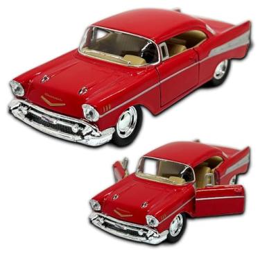 Imagem de Miniatura de carro Chevrolet Bel Air 1957, Escala 1/40, Kinsmart, Carrinho de ferro em metal com Fricção, 13 CM, Abertura de portas laterais e Pneus em Borracha (Vermelho)