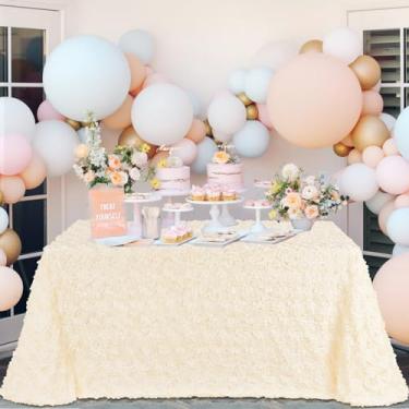 Imagem de Fanqisi Toalha de mesa marfim 227 x 380 cm roseta de cetim decoração de festa em casa para decoração de mesa de festa de casamento