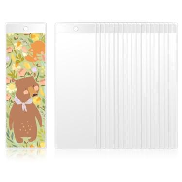Imagem de 20 peças de capas transparentes para marcadores de livro de 18 x 6 cm de plástico em branco para porta-páginas de fotos, capa de marcador de livro com orifício para estudantes lendo casamento