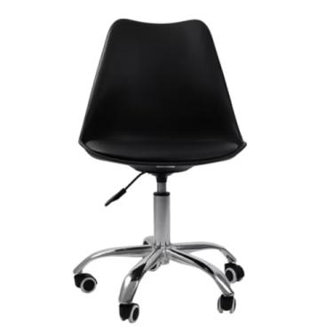 Imagem de Cadeira de Escritório Moderna, Giratória, Assento em Plástico Preto, Base Cromada com Rodízios