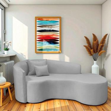 Imagem de Recamier Curvo Orgânico 180cm 3 Lugares Lado Direito para Sala de Estar Linho Londres Cinza Claro