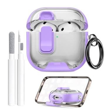 Imagem de Maxjoy Capa transparente para AirPods 4 com trava e kit de limpeza, capa transparente de TPU macio com suporte e design à prova de poeira para Apple AirPods 4ª geração 2024 [fecho pop-up automático