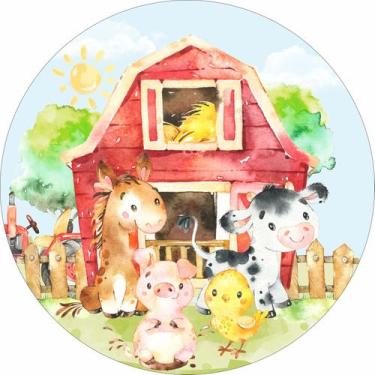 Imagem de Painel de Lona Redondo Animais da Fazenda Celeiro Vermelho - Fabrika D