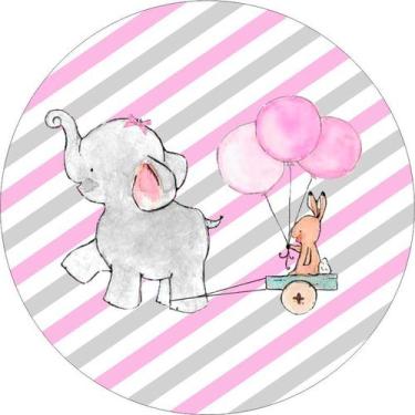 Imagem de Painel de Lona Redondo Elefantinho e Coelho Aquarela - Fabrika De Fest