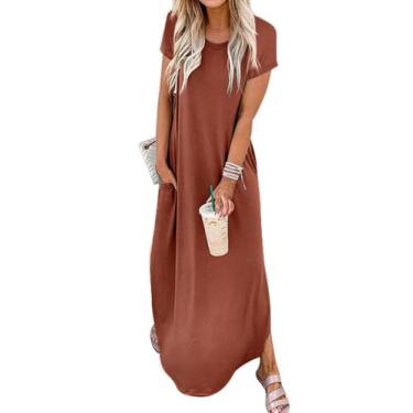 Imagem de Vestido feminino Jeqeocafy, de verão, casual, solto, manga curta, maxi