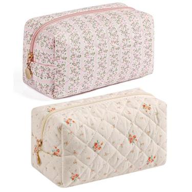 Imagem de Bolsa de maquiagem HHQQWZ Bolsa de cosméticos de viagem rosa+branca, f