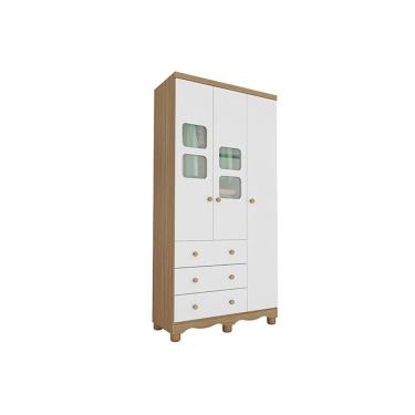 Imagem de Guarda Roupa 3 Portas C/ (2 Cristal) E 3 Gavetas Uli Branco/amendoa - Peroba