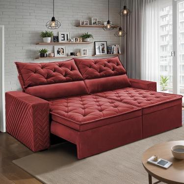Imagem de Sofá Retrátil E Reclinável 2,30m Essence. Velusoft Cama Inbox Vermelho