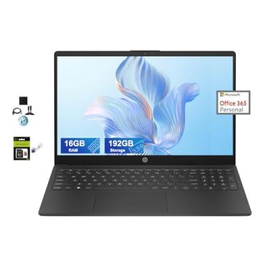 Imagem de HP Laptop 15.6 Protable HD para estudantes, Intel Quad-Core Pentium N200, 16 GB de RAM, 192 GB de armazenamento (SSD de 128 GB + cartão SD de 64 GB), Microsoft 365 de 1 ano, carregamento rápido, Win