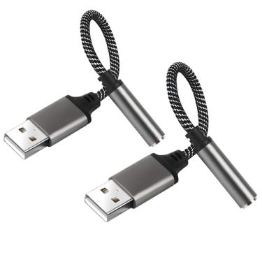 Imagem de HTTX Adaptador USB para fone de ouvido de áudio de 3,5 mm, pacote com 2, adaptador USB para auxiliar fêmea de 3,5 mm, conversor de placa de som externa para fones de ouvido, PC, laptops, desktops, PS4