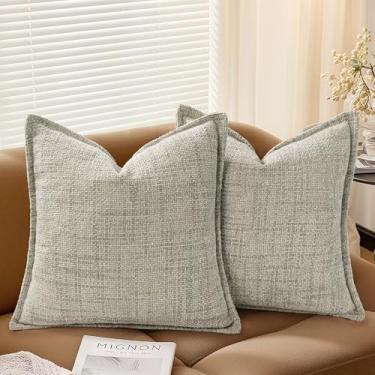 Imagem de AELS Capas de almofada decorativas de chenille de 45,7 x 45,7 cm, capa de almofada tecida, conjunto de 2, capa de almofada texturizada boho para sofá e sala de estar (somente capa), cinza