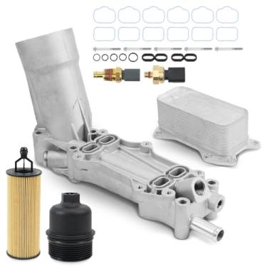 Imagem de MUNIK Adaptador de Alojamento de Filtro de Óleo e Refrigerador de Óleo de Motor de Alumínio para Chrysler 200 300 Dodge Charger Grand Cherokee Wrangler Substituir# 68105583Af,68105 (Preto)