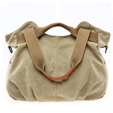 Imagem de Bolsa feminina vintage Hobo Canvas Daily Tote Shoulder Tote Shopper, Caqui, free size