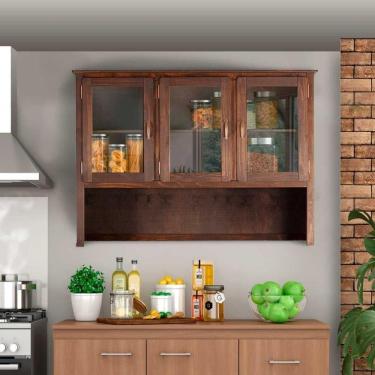 Imagem de Armário Aéreo Oratório Madeira Maciça 3 Portas de Vidro Imbuia