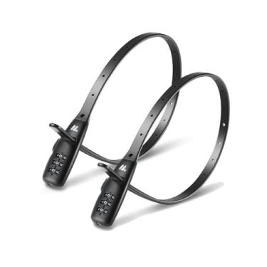 Imagem de Fecho de amarrar, trava de cabo ajustável com núcleo de aço inoxidável, trava de cabo multiuso para trava de bicicletas, porta francesa, carrinho de bebê e armário, gavetas, portões (2, preto)