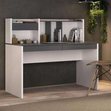 Imagem de Escrivaninha Com Painel e 2 Gavetas Artany France Cor Grafito com Bran