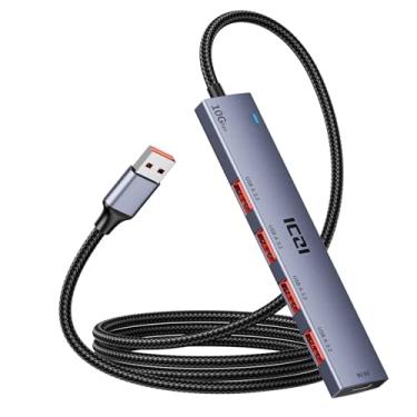 Imagem de ICZI Hub USB 3.2 10 Gbps 4 portas divisor USB 3.2 geração 2 com cabo extensor de 1,2 m para laptop, PC desktop, Xbox, PS5, iMac, Surface Pro, Xps