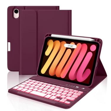 Imagem de Cousper Capa com teclado para iPad mini 7 A17 Pro 2024/iPad Mini 6 geração com teclado 2021 8,3 polegadas, suporte para lápis, capa de teclado destacável retroiluminada em 7 cores para iPad mini 7ª/6ª
